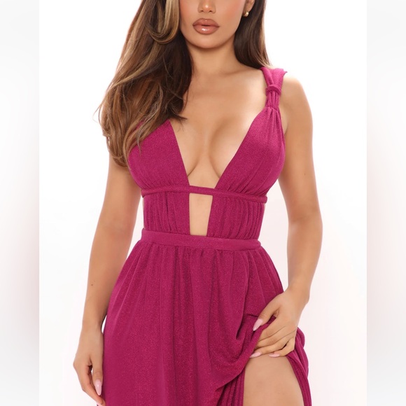 Fasion Nova Maxi Dress fuchsia Gala Glam Glitter prom XSmall small New with tag - Picture 3 of 6